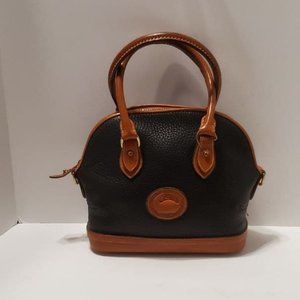 Dooney and Bourke Navy and Tan All Weather Leather Domed Satchel